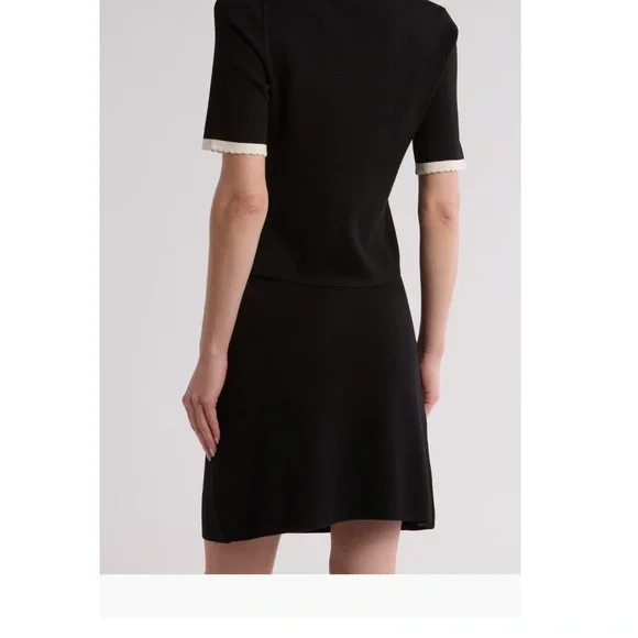 Adrianna Papell Contrast Scallop Trim Cardigan Black Cream - Picture 3 of 3